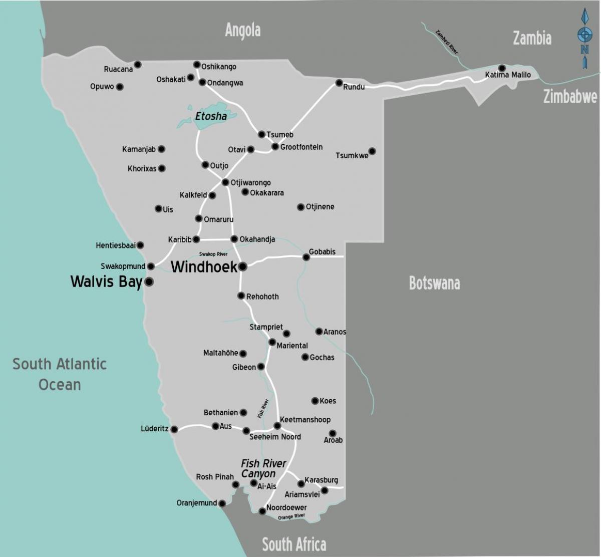 Mappa delle stazioni di servizio Namibia