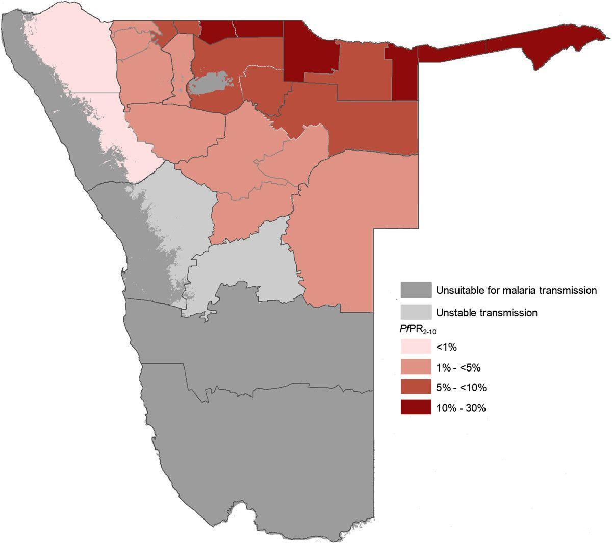 la malaria Namibia mappa